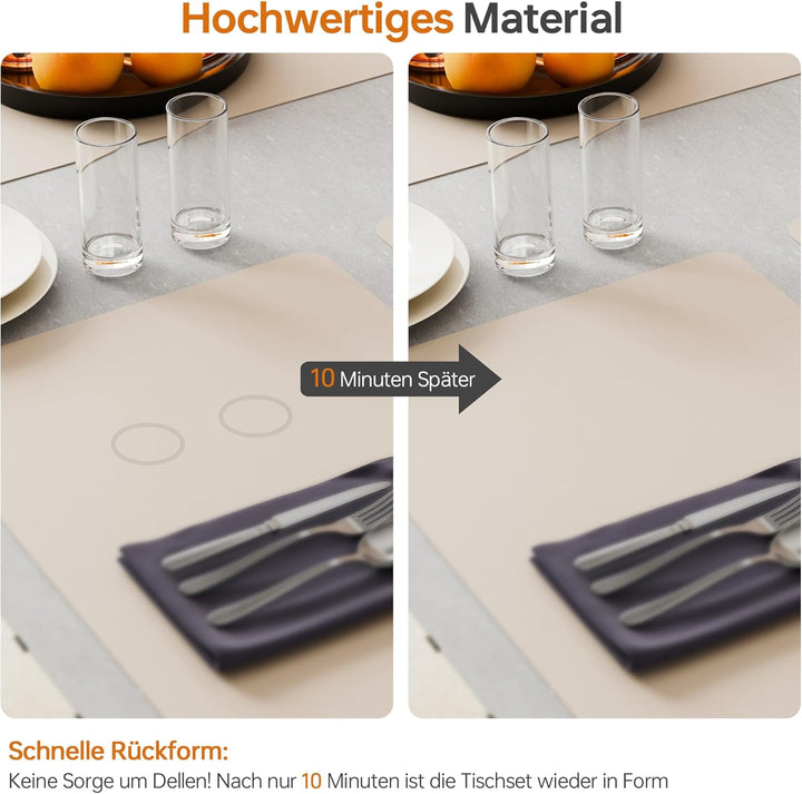 IKWOLETI Tischsets Abwaschbar mit Untersetzer - 6er Set Platzsets Abwaschbar aus Kunstleder - Doppel