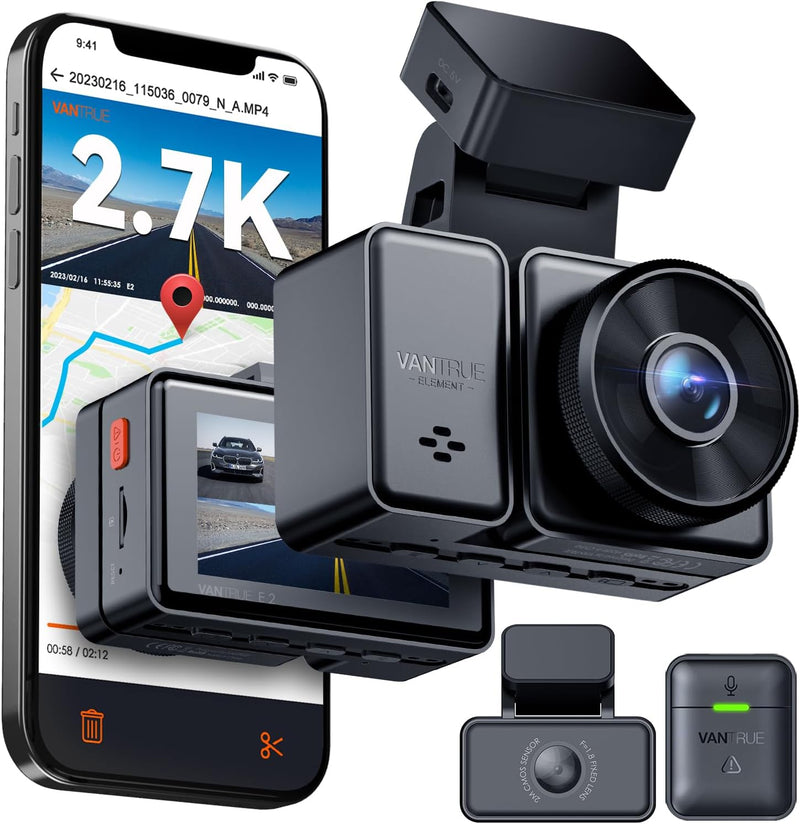 VANTRUE E2 Dual 1944P Dashcam Auto 5GHz WiFi GPS, Wireless- und Sprachgesteuerte Dash Cam vorne hint