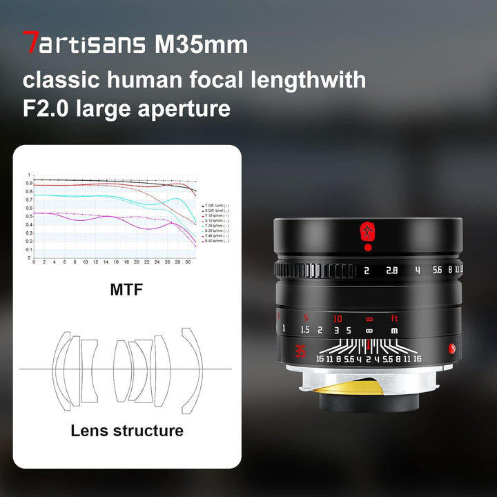 7 artisans 35 mm F2.0 Vollrahmen, klassisches menschliches Fokusobjektiv, kompatibel mit Leica M-Mou