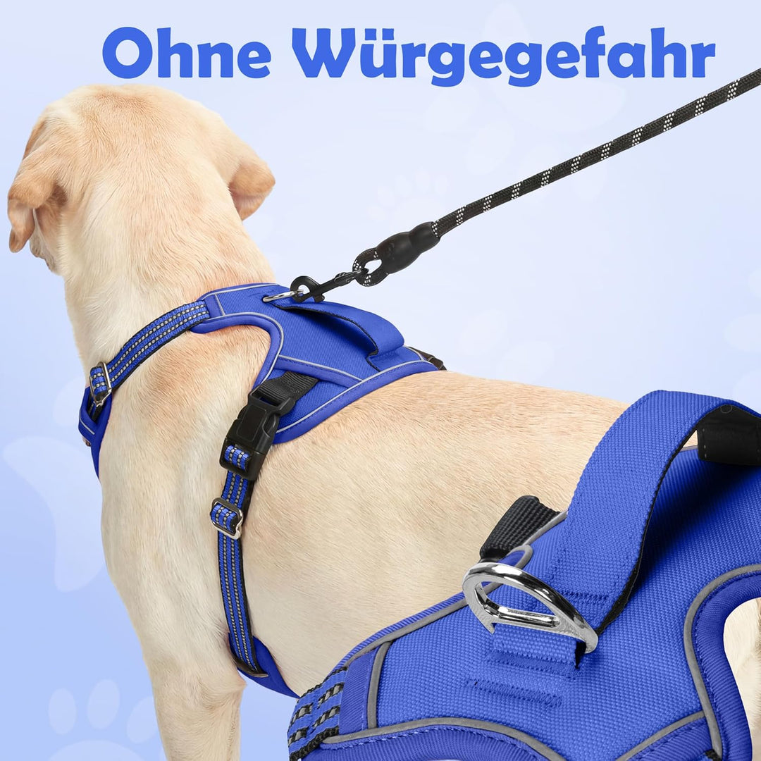 Funfox Hundegeschirr Grosse Hunde [XL] - Verstellbares Anti-Zug Brustgeschirr mit Griff &amp; Reflektors