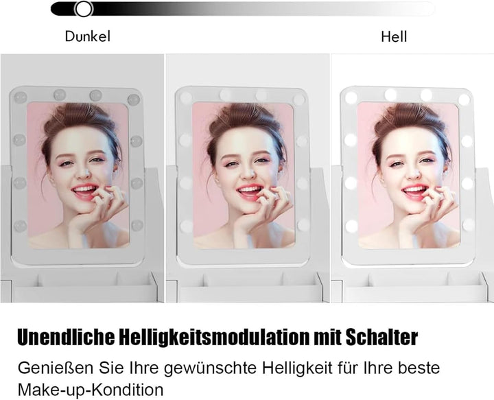 GOPLUS Schminktisch mit Spiegel und 10 LED-Birne, Kosmetiktisch mit 5 Schubladen und Organisator, Fr