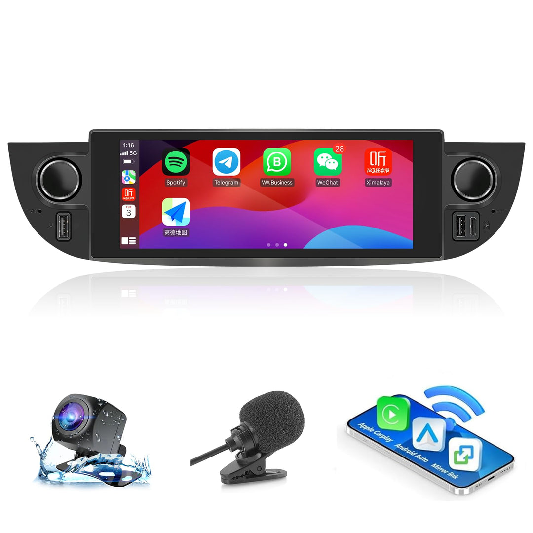 Autoradio für FIAT 500 2007-2015 mit Android Auto und CarPlay Wireless, RDS Car Radio Android Stereo