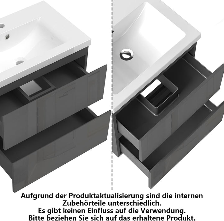 Aica Sanitär Waschtisch mit Unterschrank 60cm Alast Badmöbel Set Hochglanz Anthrazit Waschbecken Sch