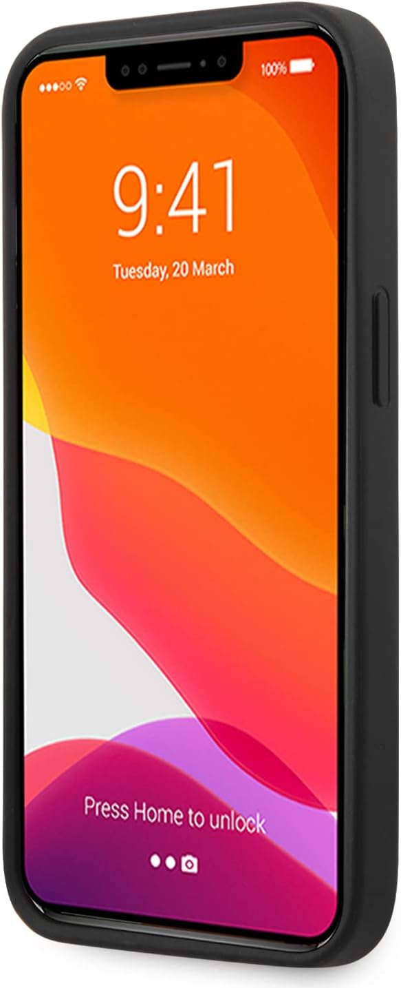 CG MOBILE Ferrari Schutzhülle für iPhone 13 Pro in Schwarz mit zwei roten Linien, Echtleder-Schutzhü