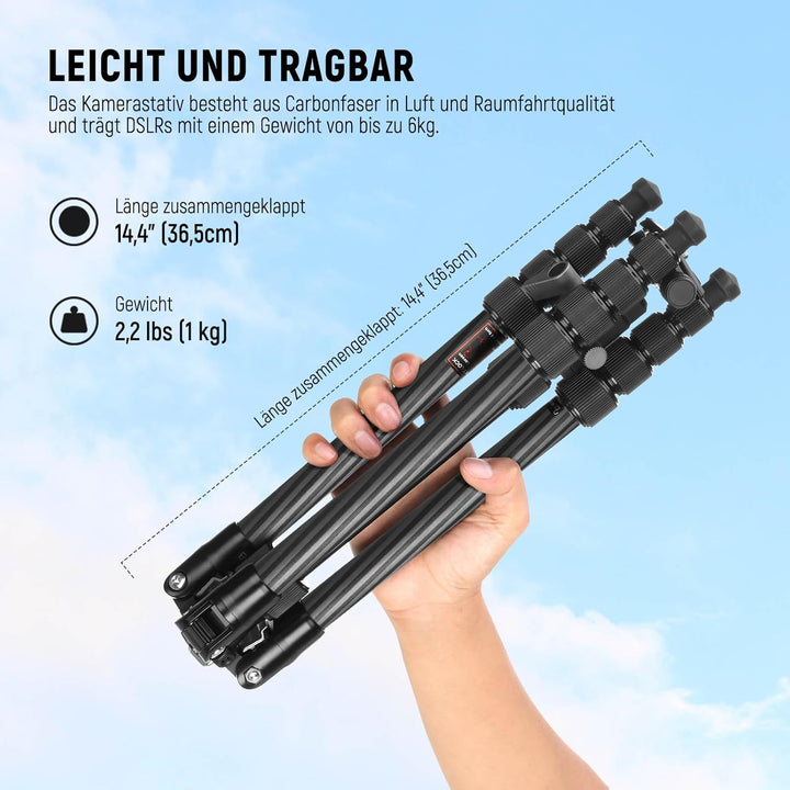 NEEWER Carbonfaser Kamerastativ Einbeinstativ, 65" leichtes kompaktes tragbares DSLR Video 360°Reise