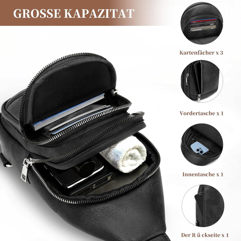 Kaiyaner Brusttasche Damen Umhängetasche Herren Crossbody Bag Handytasche zum umhängen 2 in 1 Schult