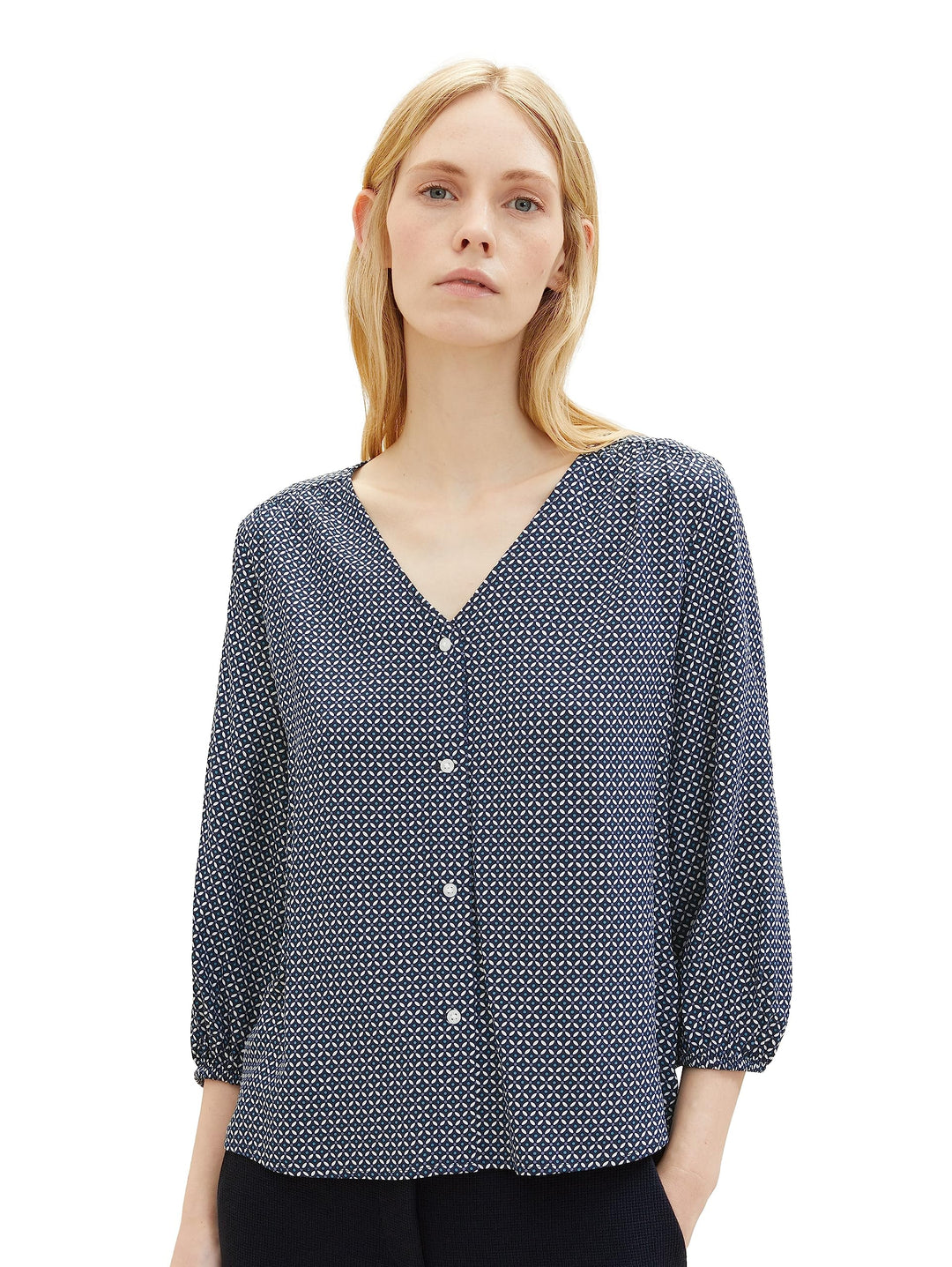 TOM TAILOR Damen Bluse mit Muster 34 32365-navy Geometrical Design, 34 32365-navy Geometrical Design