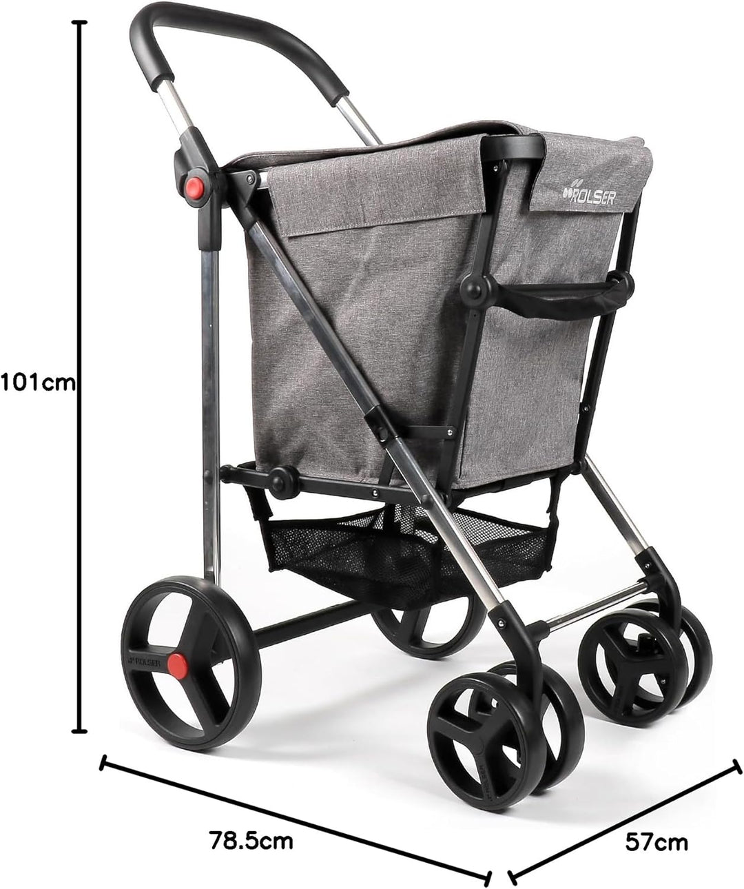 Klappbarer Einkaufstrolley Rolser Basquet Tweed 4 grosse Räder (2 drehbare) - Grau, Grau