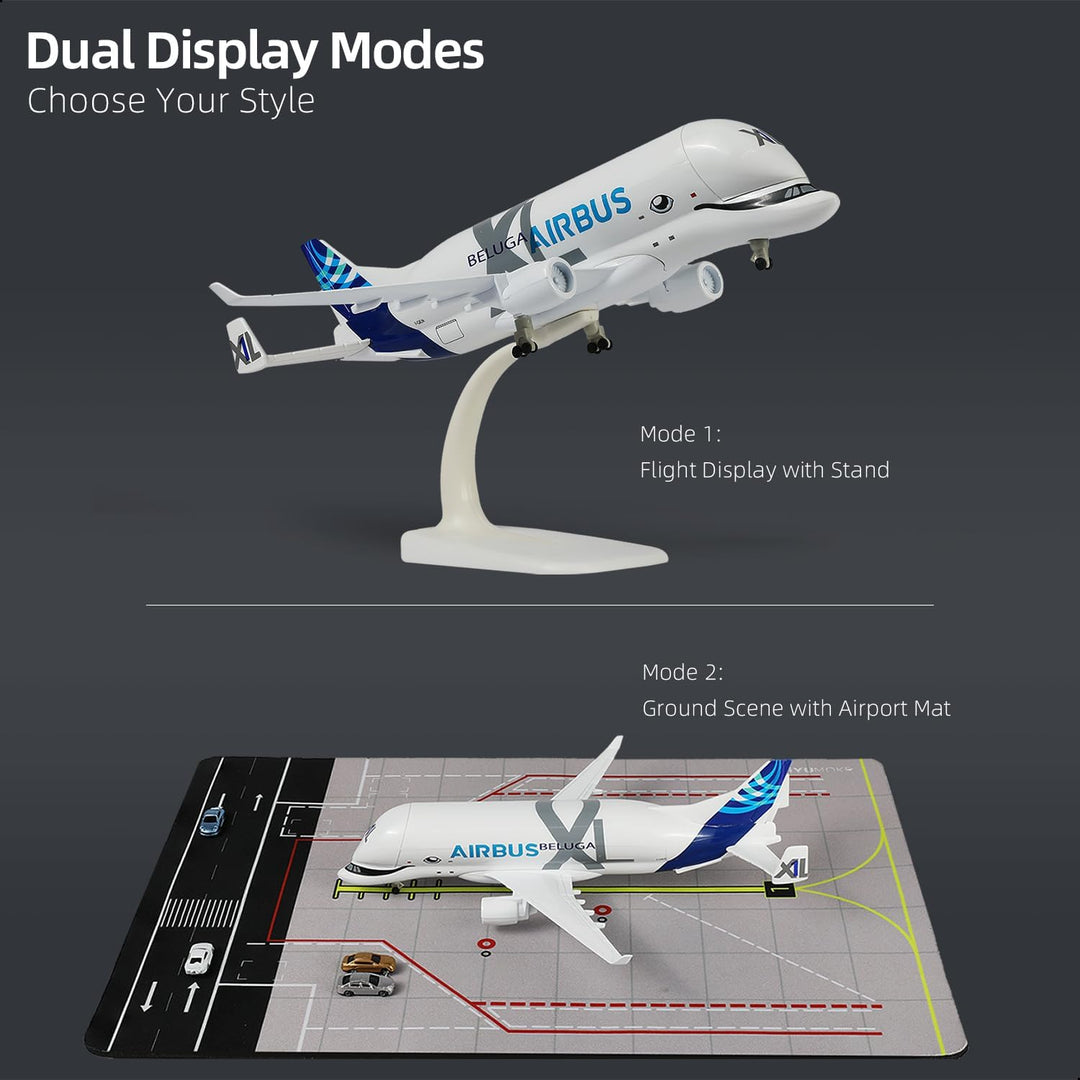 1/300 A330 Beluga XL Flugzeugmodell mit Gummiflughafenmatte und 5 Autos Diecast Metall Flugzeugmodel