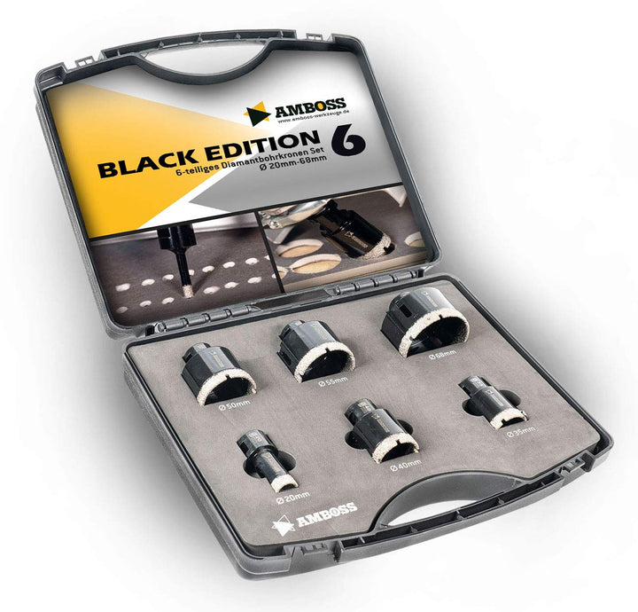 Amboss - Diamant Fliesenbohrer-/Bohrkronen - Set 6 tlg. (Ø 20-68 mm) Premium Black Edition | M14 für
