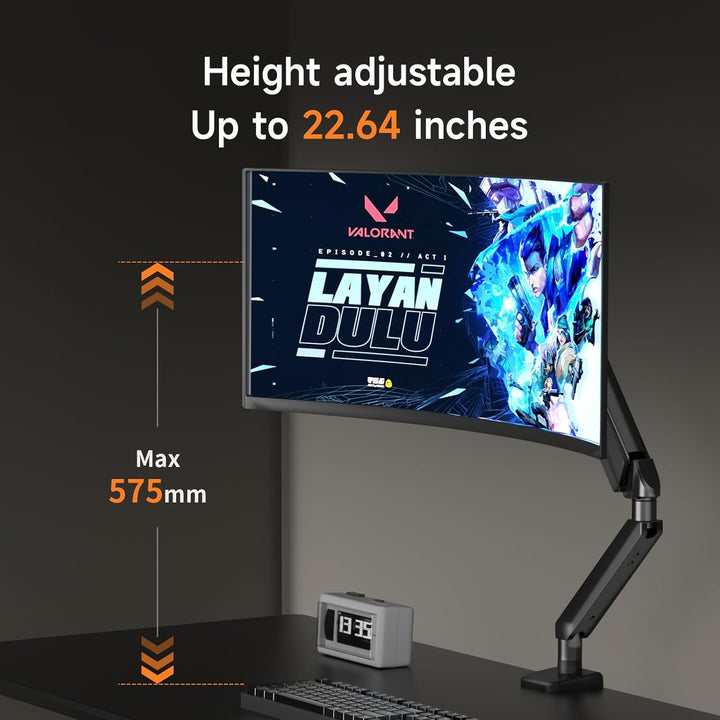Pholiten Höhenverstellbarer Monitorarm für 49″ Flach- / 45″ Curved-Bildschirme, VESA 75x75/100x100,