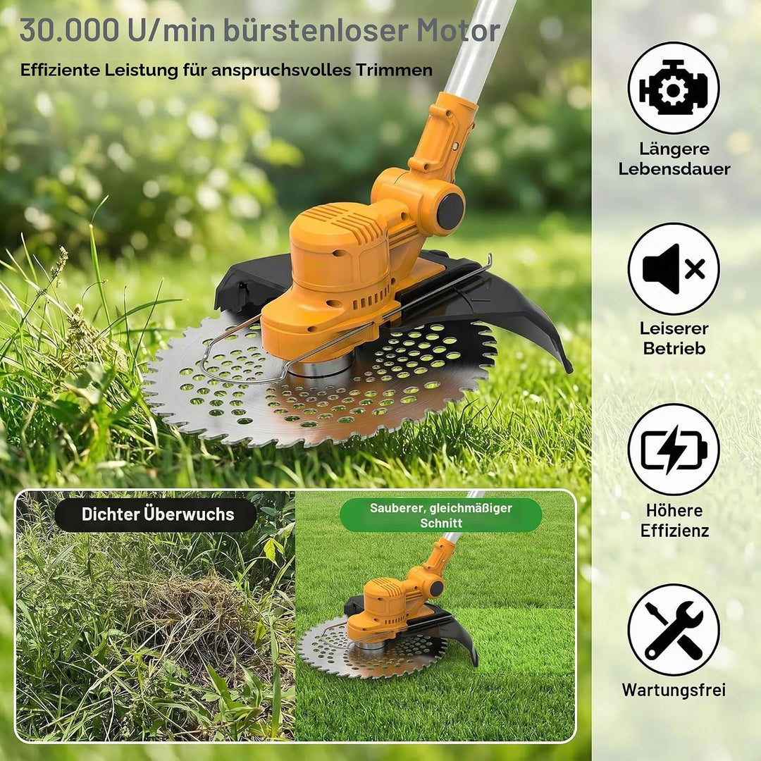 Fiutazge 4 in 1 Rasentrimmer mit Akku,Akku Rasentrimmer Mit 2X4.0AH Akkus und Unkrautbürste,Abnehmba