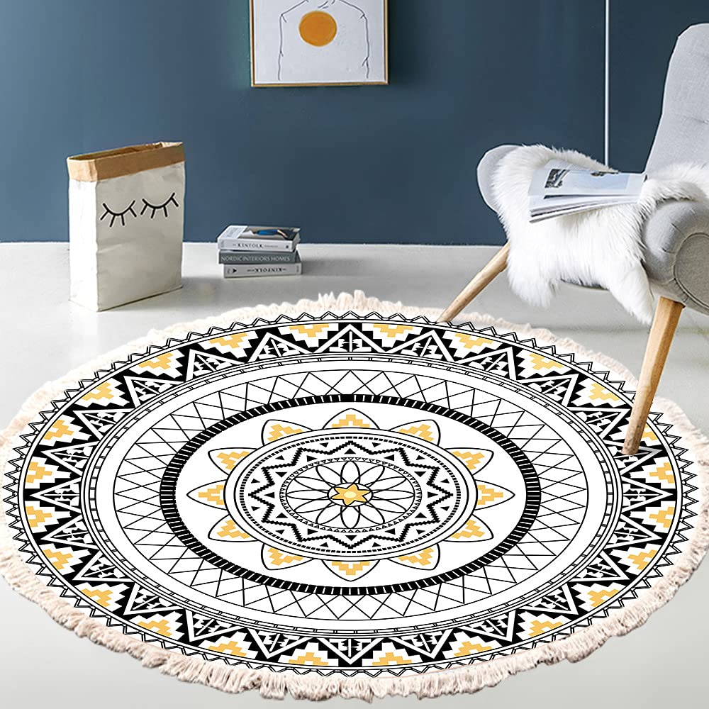 Vintage Boho Baumwolle Teppiche Mandala Muster Waschbar Handgewebte Böhmische Runder Teppich mit Qua