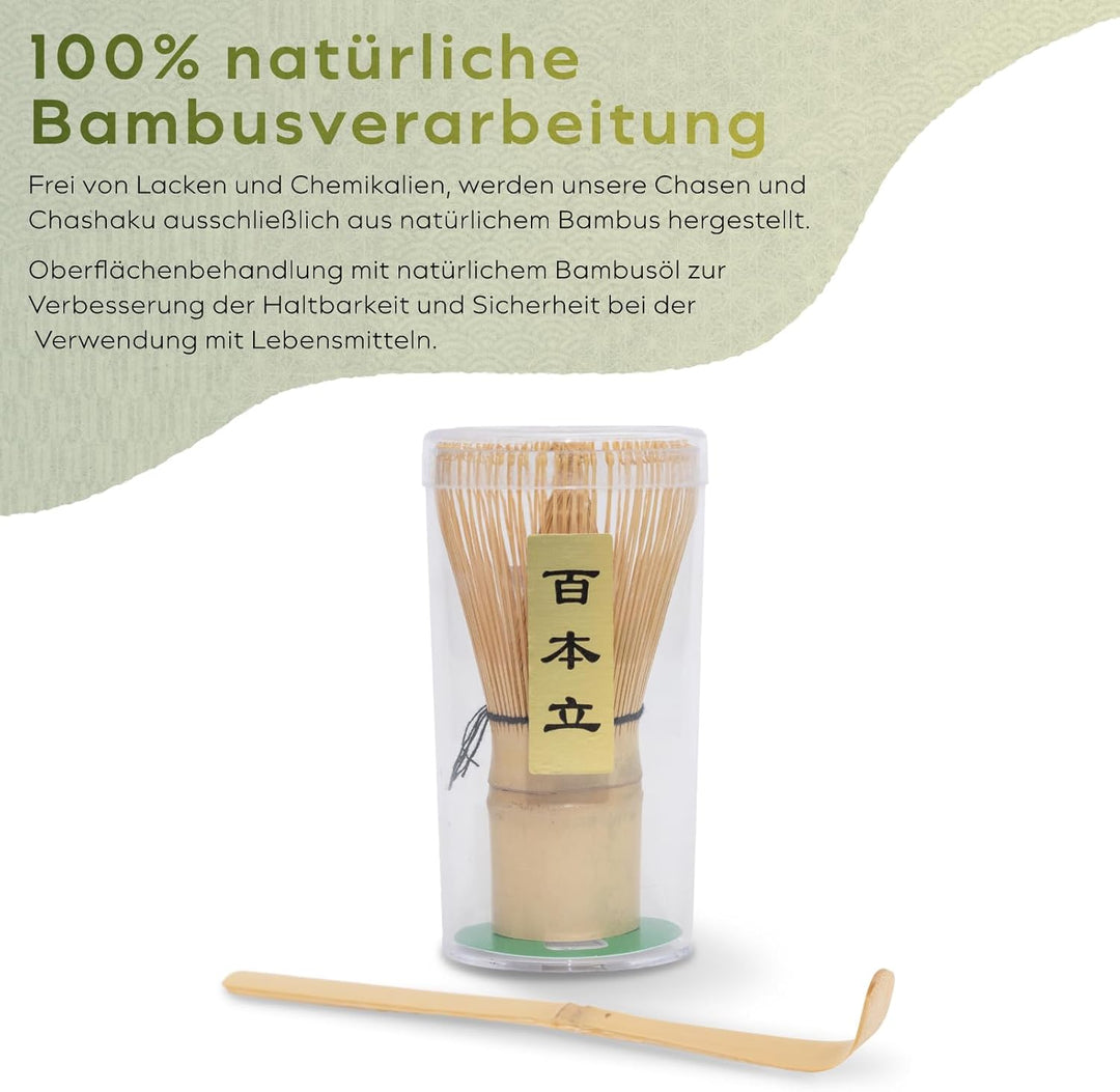 HIBINO Japanisches Matcha Set – Matcha Schale mit Ausguss, Matcha Besen & Halter, Bambus Löffel & Ed