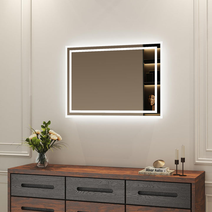 Boromal Badspiegel mit Beleuchtung 40x60cm Wandspiegel Lichtspiegel Vertical & Horizontal LED Badezi