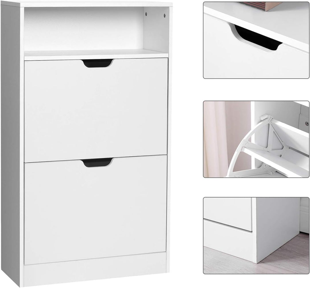 EGGREE Schuhschrank 2 Klappen, Schuhkipper, Schuhregal, Schuhaufbewahrung, offenes Fach, Trennwand v