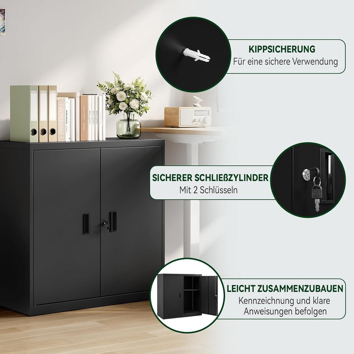 WOLTU Aktenschrank abschliessbar, Ordnerschrank mit höhenverstellbarem Einlegboden, Metallschrank mi