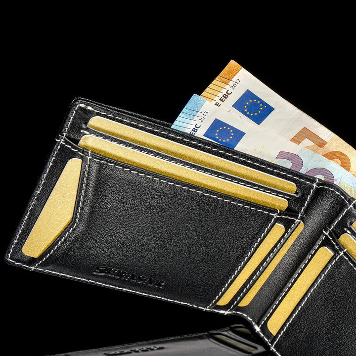 SERASAR | Premium Wallet [Clever] für Herren in schwarz aus Echtleder | 11 Kartenfächer | Wahlweise