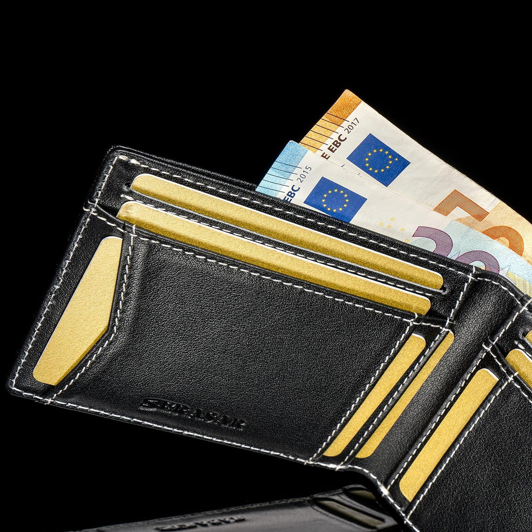 SERASAR | Premium Wallet [Clever] für Herren in schwarz aus Echtleder | 11 Kartenfächer | Wahlweise