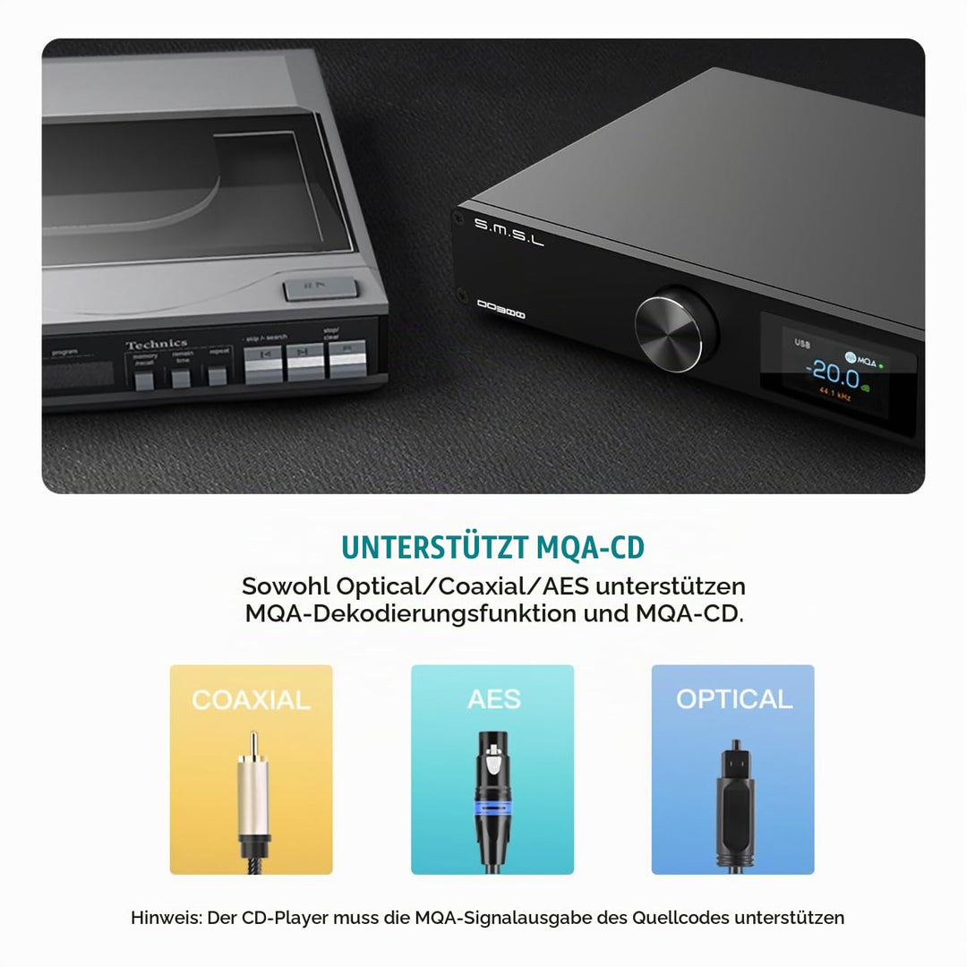 SMSL DO300 MQA-CD DAC ES9039MSPRO XMOS XU316 32bit/768kHz DSD512 Digital zu Analog Wandler USB/OPT/C