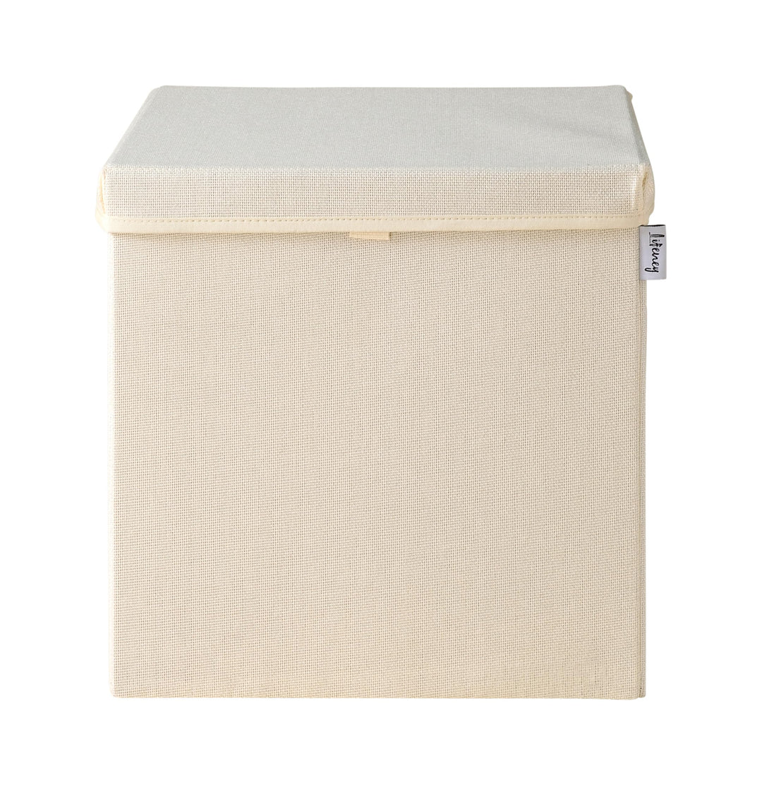 Aufbewahrungsbox mit Deckel in Beige I Faltbare Spielzeugbox passend für Würfelregale I Ordnungsbox