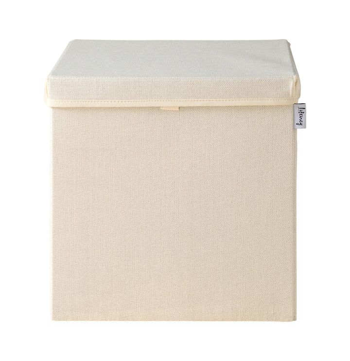 Aufbewahrungsbox mit Deckel in Beige I Faltbare Spielzeugbox passend für Würfelregale I Ordnungsbox