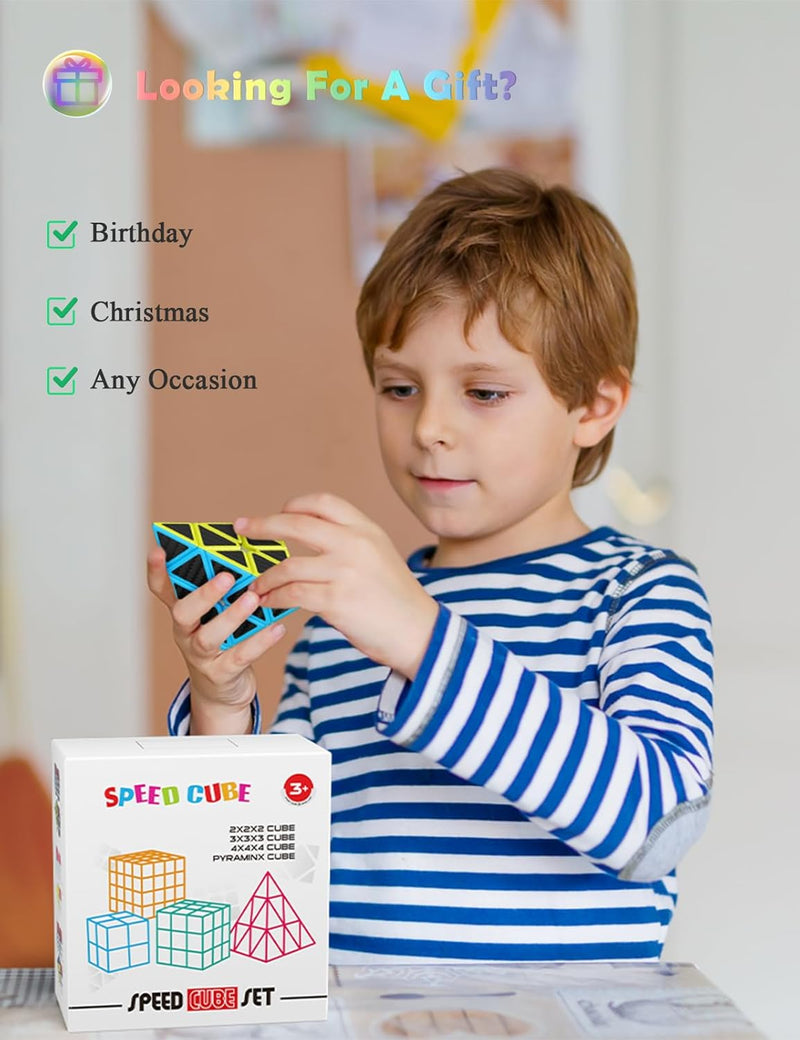 ROXENDA Zauberwürfel Set - 2X2 3X3 4X4 Pyramide Speed Würfel Set mit Würfel Tutorial für Kinder und