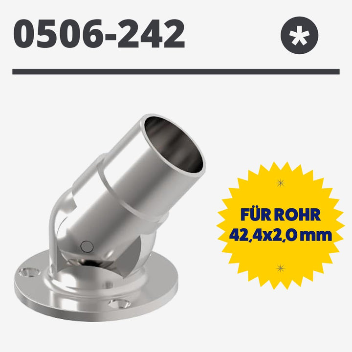 Edelstahl Wandflansch mit Gelenk Ø42,4 mm Steckfitting Geländer Flansch Flexibler Wandanschluss 0 +