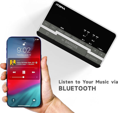 iTOMA FM/DAB Radiowecker mit USB-Ladeanschluss, Bluetooth Stereo Lautsprecher, Kopfhörerbuchse, Dual