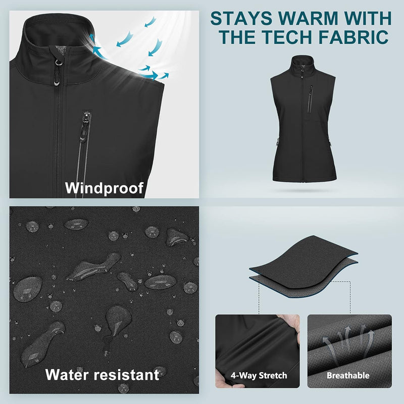 33,000ft Damen Leichte Laufweste Outdoor Softshell Weste Frau Ärmellose Jacke Winddichte Wasserdicht