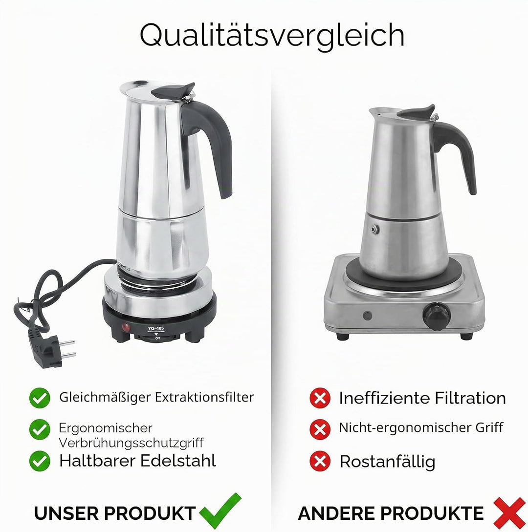 Ymiko 450ml Edelstahl Elektrokochherd Moka Herstellungskanne Espressotassenmaschine Heizungsset EU-S