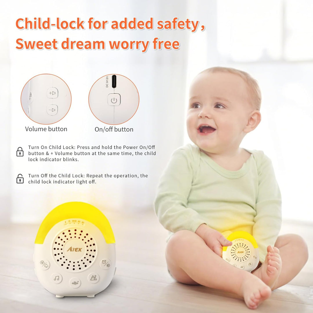 AIEK Baby White Noise Machine, 30 beruhigende Schlafgeräusche, 5 Farben Baby Nachtlicht Timer, Schla