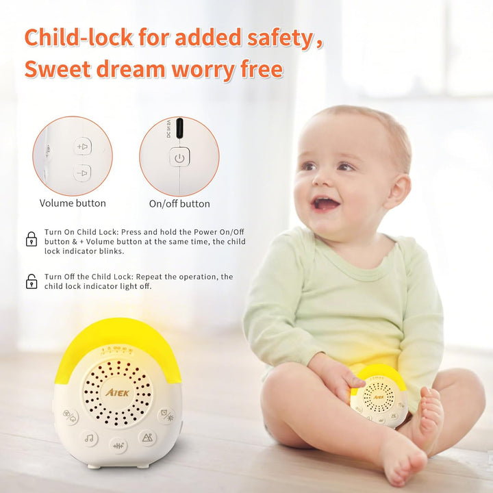AIEK Baby White Noise Machine, 30 beruhigende Schlafgeräusche, 5 Farben Baby Nachtlicht Timer, Schla