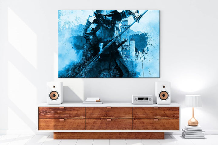 deyoli Mittelalter - Illustration Format: 80x60 Effekt: Monocrome Blau als Leinwandbild, Motiv ferti