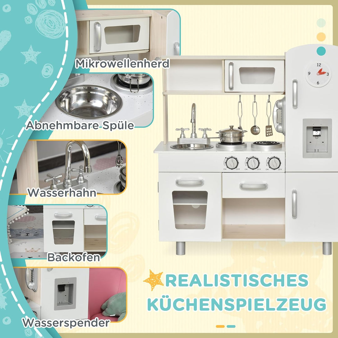 HOMCOM Kinderküche mit Ofen Spüle Kühlschrank für Kinder ab 3 Jahren Weiss | Spielküche, Puppenküche