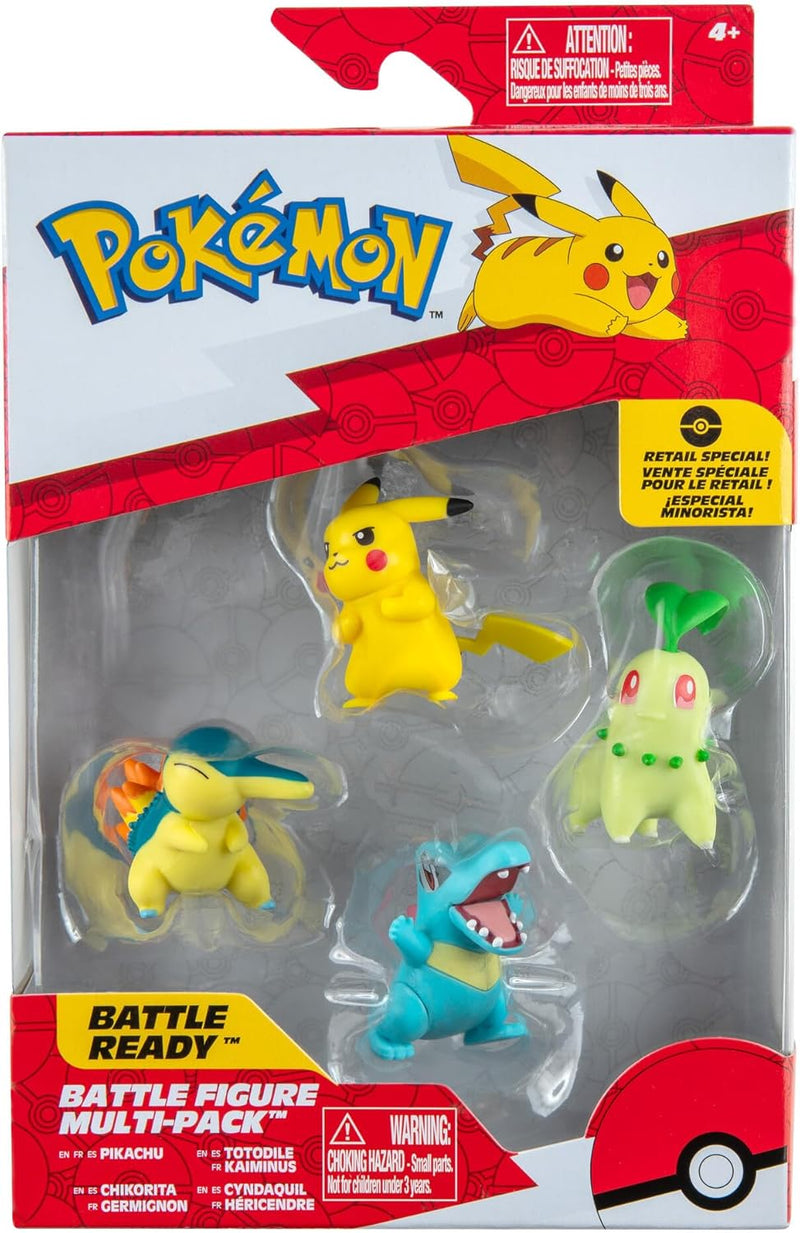 Pokémon PKW2578 - Battle Figure Multipack - 4er Pack mit Pikachu, Endivie, Karnimani, Feurigel, offi