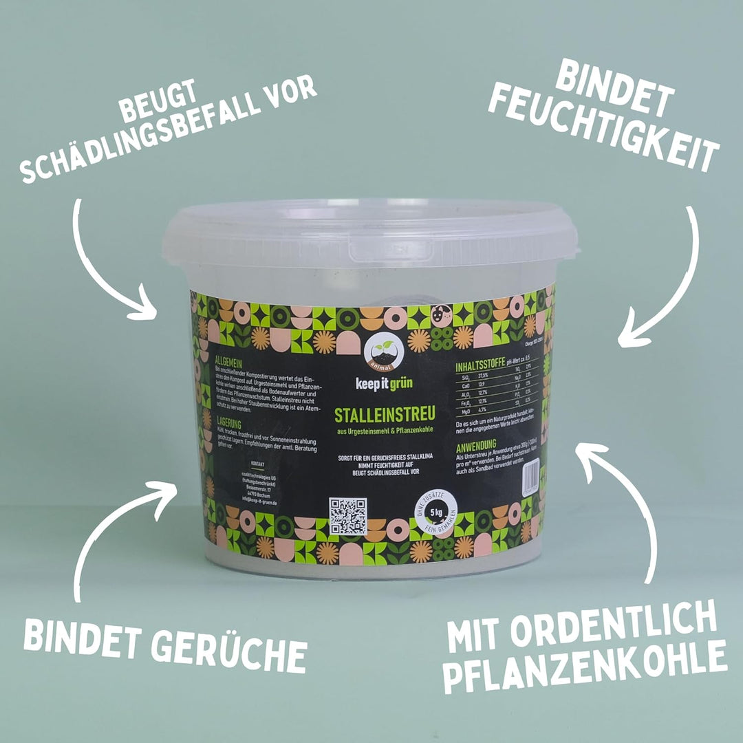 Premium Stalleinstreu (5kg) - aus Pflanzenkohle und Urgesteinsmehl - optimal für Hühner & Pferde - n