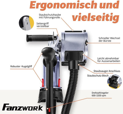 FANZWORK V2 1500 Watt Satiniermaschine zur Renovierung von Oberflächen aller Art, mit Staubsaugung-A