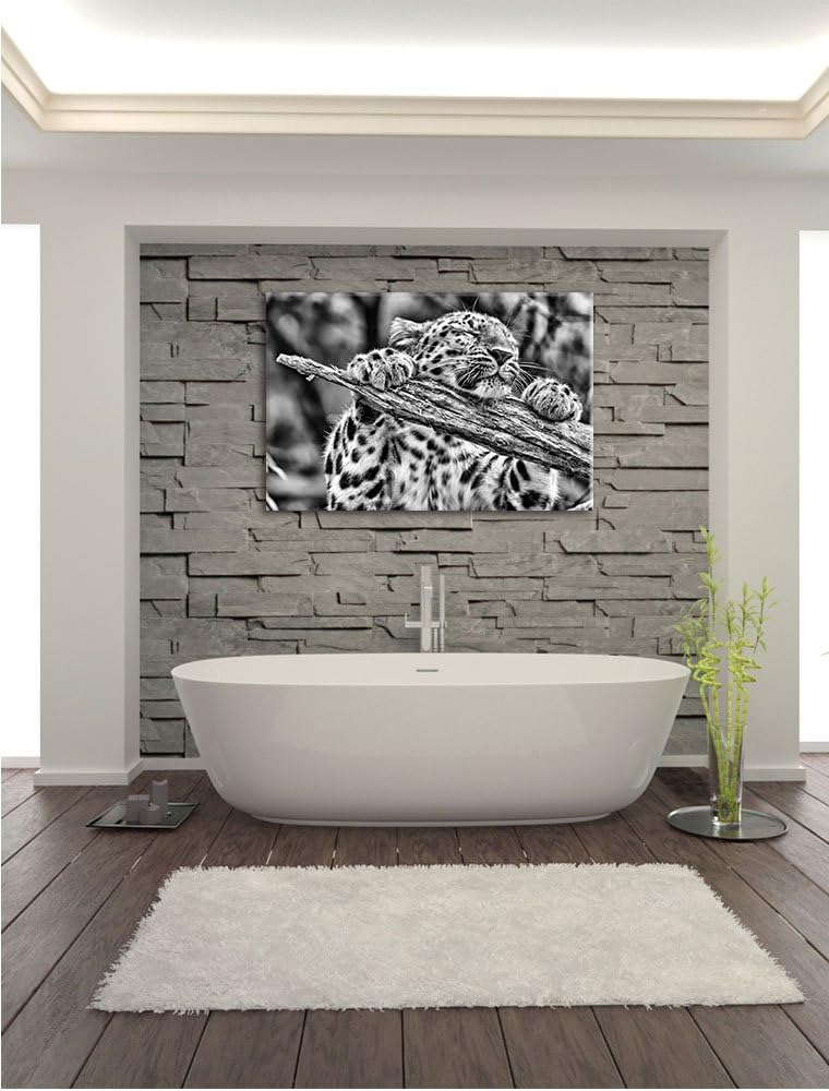 Pixxprint verspielter Leopard / 100x70cm Leinwandbild bespannt auf Holzrahmen/Wandbild Kunstdruck De