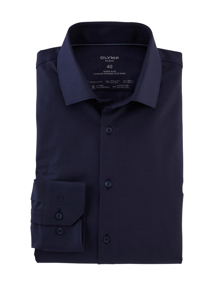 OLYMP Herren Oberhemd Langarm No.Six.24.Seven,Twill,super Slim,Modern Kent 36 Nachtblau, 36 Nachtbla