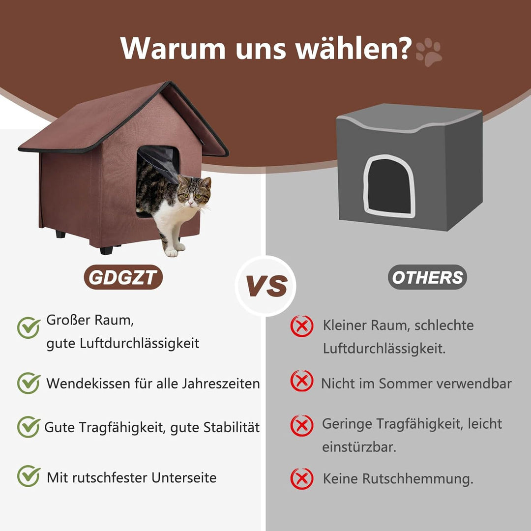 Katzenhaus für draussen, wasserdicht, mit erhöhtem Boden und abnehmbarem Kissen, Faltbarer Katzenunt