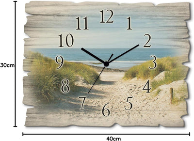 ARTLAND Wanduhr ohne Tickgeräusche aus Holz Funkuhr 40x30 cm Rechteckig Lautlos Strand Meer Düne Nor