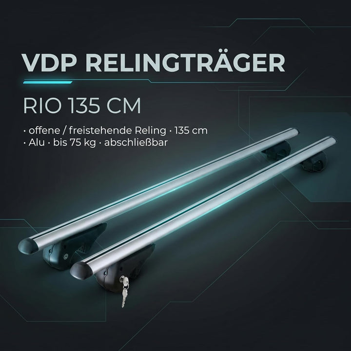 VDP Alu Relingträger Rio 135 kompatibel mit VW Touran Kombi 03-14 Dachträger abschliessbar