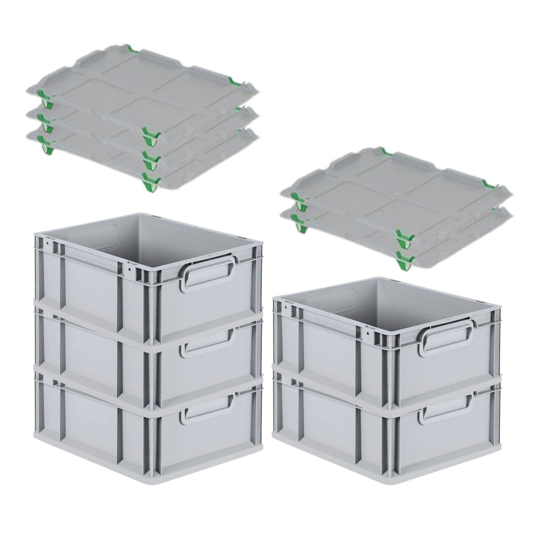 PROREGAL SuperSparSet 5x Eurobox NextGen Economy mit Auflagedeckel und 4x Schiebeschnappverschlüsse