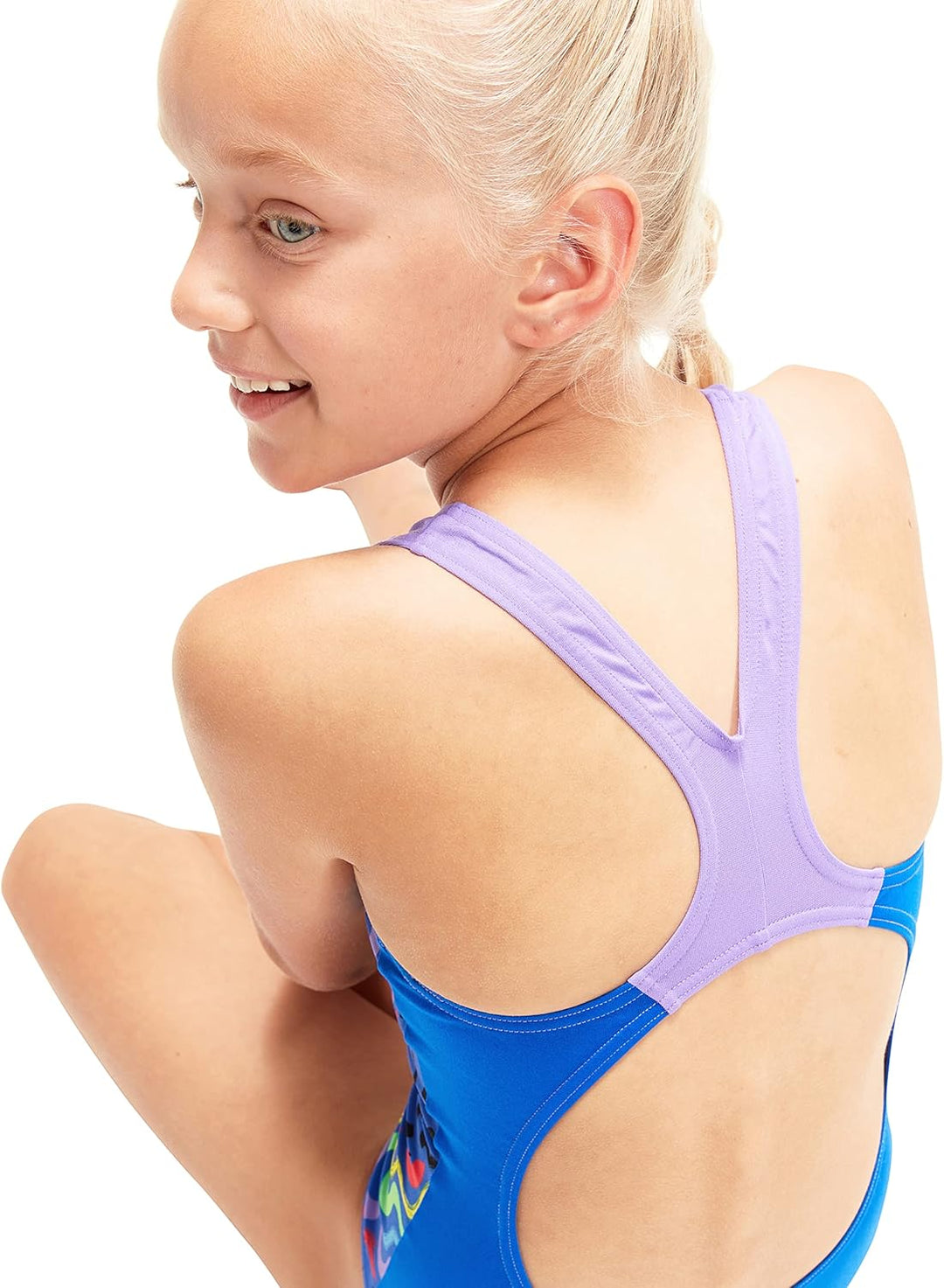 Speedo Mädchen Digital Placement Splashback Badeanzug 13 Jahre Blau Flame/Miami-lila/Hellgelb/Neongr