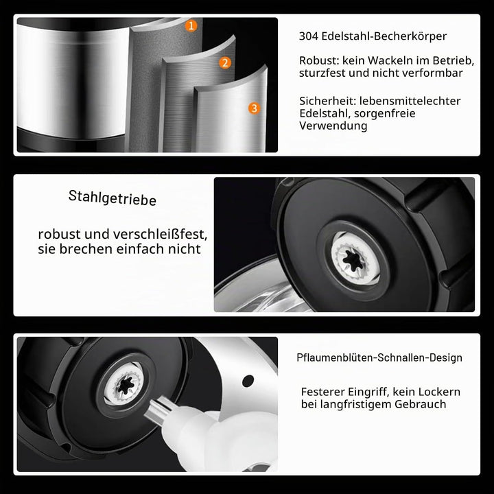 6L Zerkleinerer Küche Elektrisch,1000W Fleischwolf Elektrisch,2 Geschwindigkeitsstufen,4-Edelstahlkl