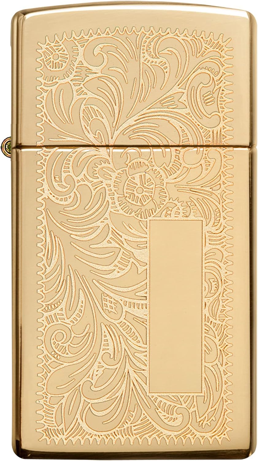Zippo Sturmfeuerzeug - Venetian Brass Slim, High Polish Brass, Lustre - Nachfüllbar - Wiederverwendb