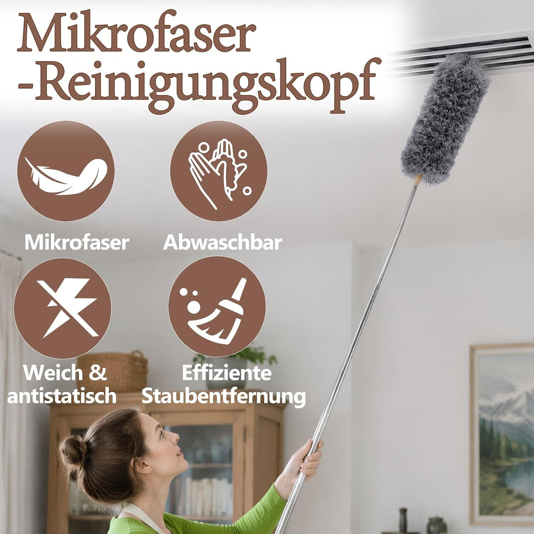 Staubwedel Straussenfedern Teleskop bis 135cm Mit austauschbarem Federkopf