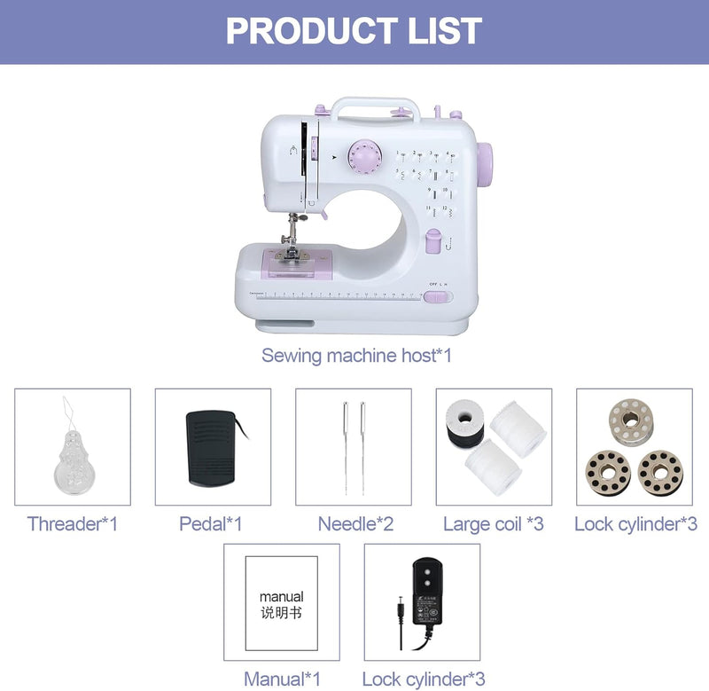 LetCart 505A 12 Stiche Elektrische Nähmaschine Mini Haushalt Doppelfaden-Nähmaschine EU 220V, Für Pr