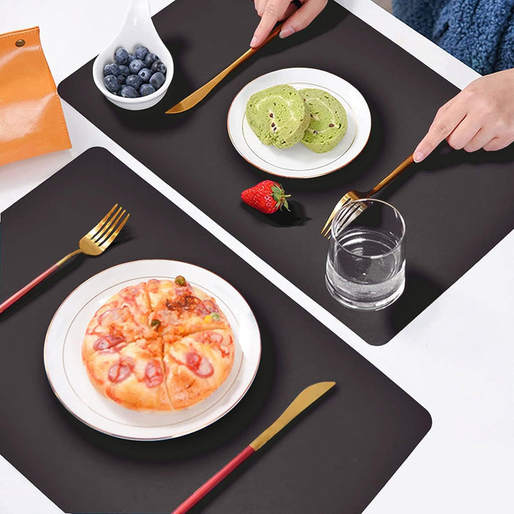 Tischsets Abwaschbar,Platzsets Abwischbar,Hitzebeständig 4er set Leder mit Untersetzer,Platzdeckchen